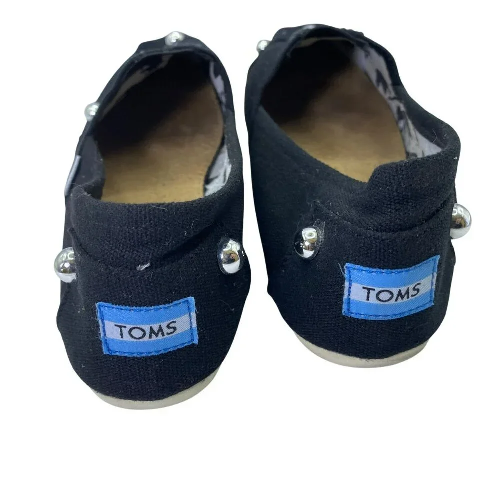 TOMS Women Classic Canvas Slip-Ons Studded Black Rhinestone Alpargatas Size 11 M